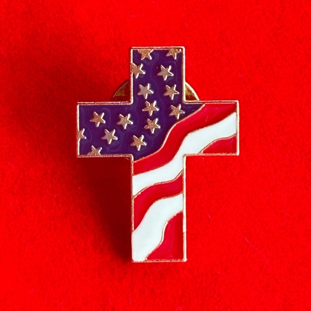~3/$10~ American Flag Pin Patriotic Cross Enamel Lapel Pin Made in USA